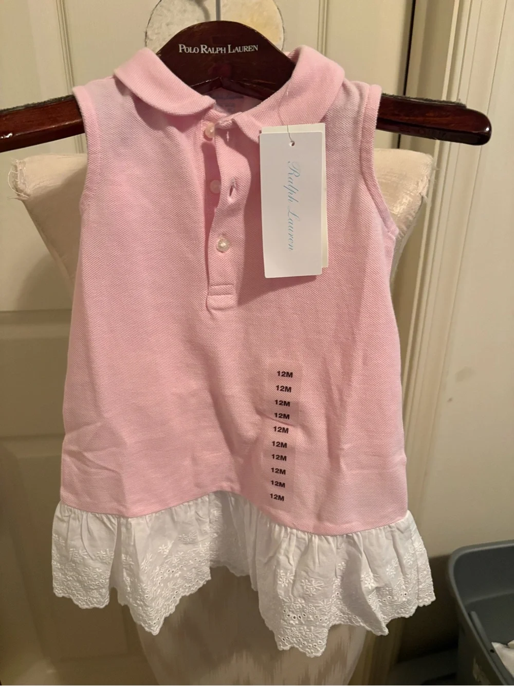 Ralph Lauren 12m nwt Pink Sleeveless Polo dress with White Eyelet Hem - Kids $55